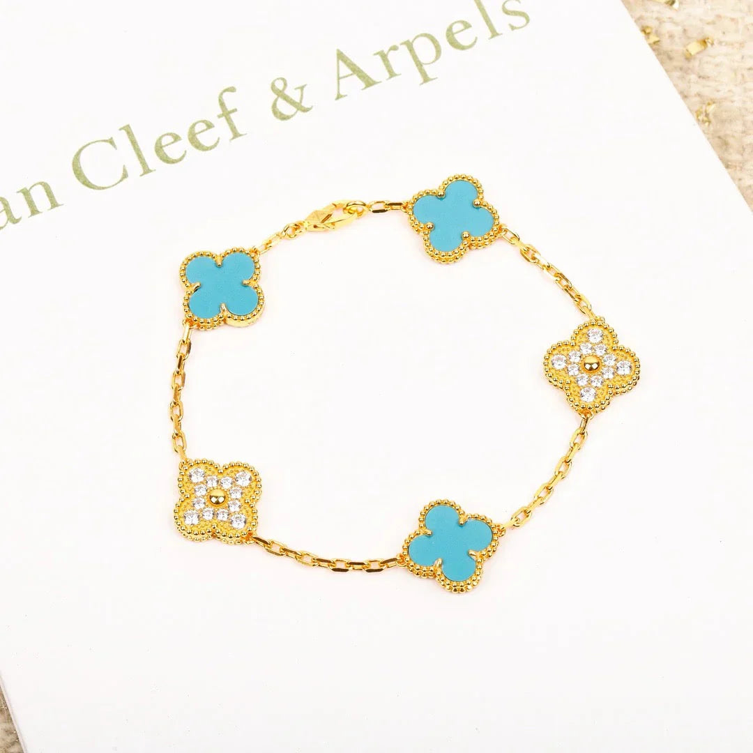 [AuraJewelry]New  CLOVER 5 MOTIF TURQUOISE BRACELET COLLECTION