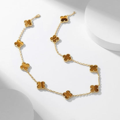 ¡®AuraJewelry¡¯CLOVER 10 MOTIFS TIGER EYE NECKLACE