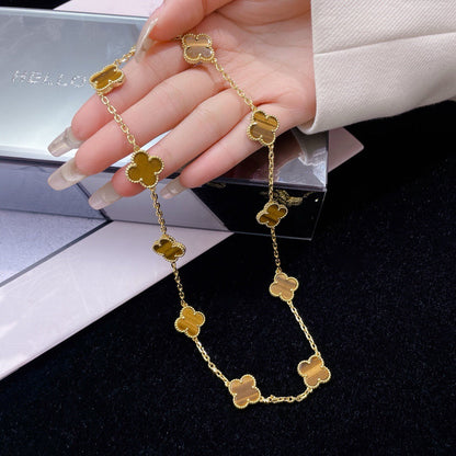 ¡®AuraJewelry¡¯CLOVER 10 MOTIFS TIGER EYE NECKLACE