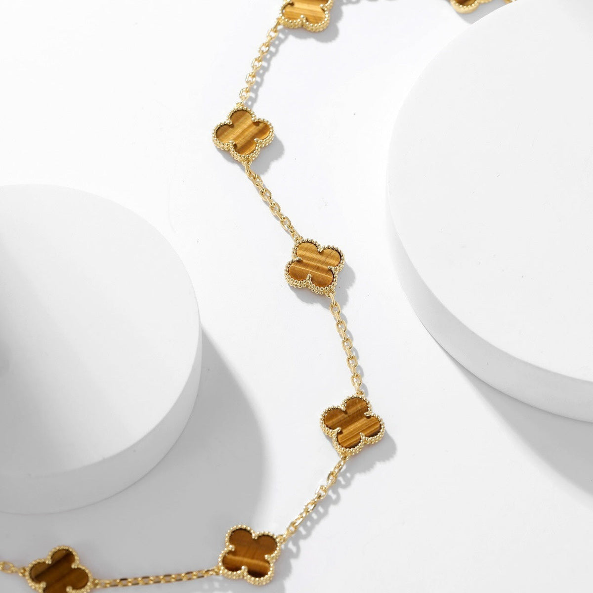 ¡®AuraJewelry¡¯CLOVER 10 MOTIFS TIGER EYE NECKLACE
