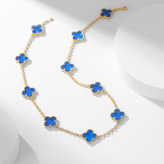 ¡®AuraJewelry¡¯CLOVER 10 MOTIFS BLUE AGATE NECKLACE