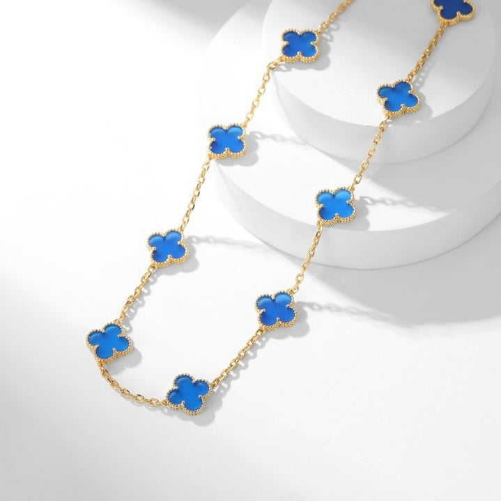 ¡®AuraJewelry¡¯CLOVER 10 MOTIFS BLUE AGATE NECKLACE