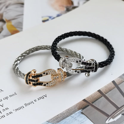 ¡®AuraJewelry¡¯FORCE LARGE HORSESHOE BLACK WHITE DIAMOND BRACELET ROSE GOLD