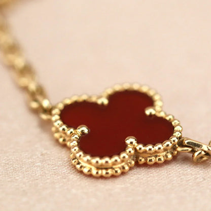 [AuraJewelry]新しいクローバー5モチーフレッドカーネリアンブレスレットコレクション