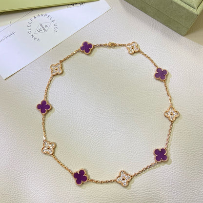 AuraJewelry®クローバー10モチーフ　パープルバイオレットダイヤモンドネックレス