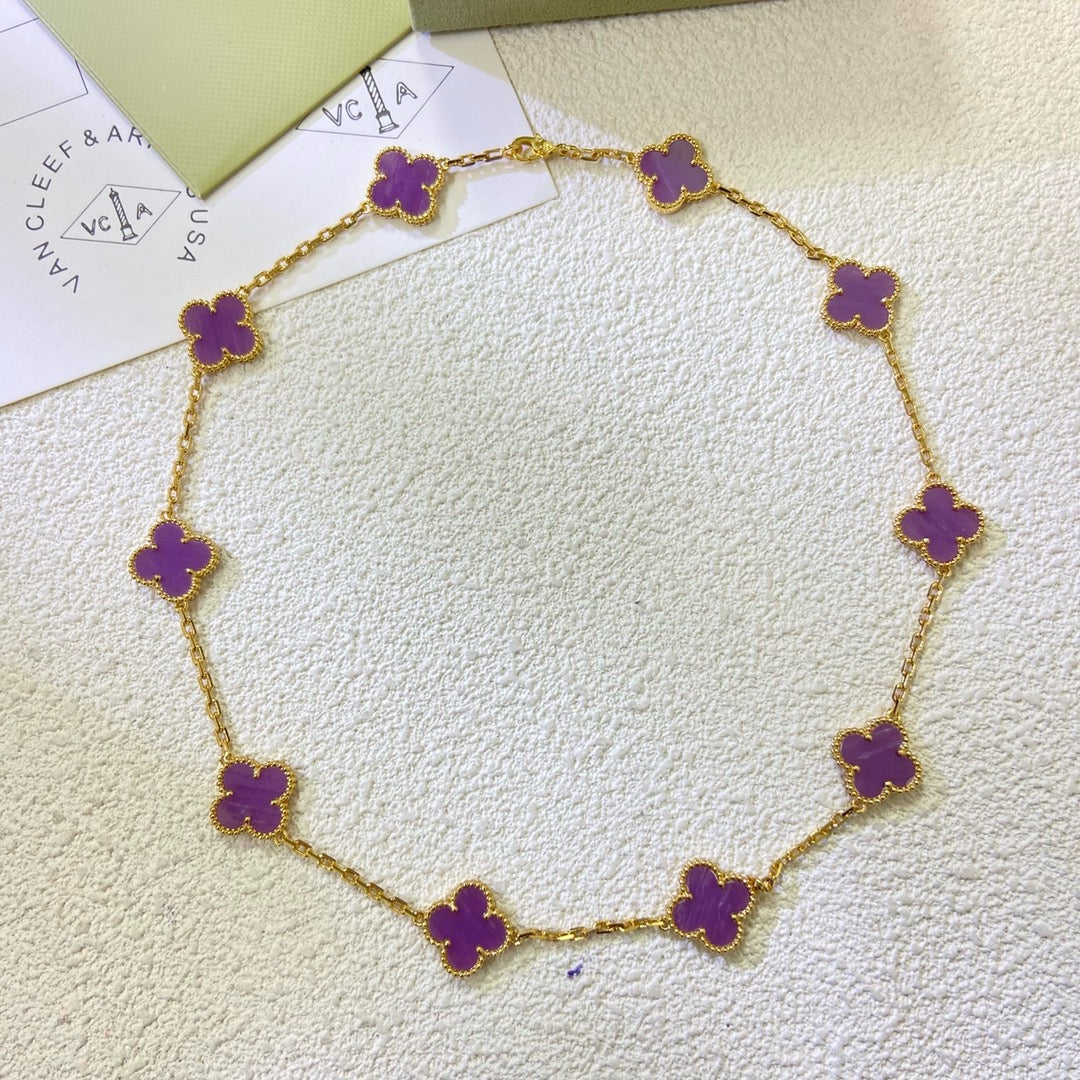 AuraJewelry®クローバー10モチーフ　パープルバイオレット　ネックレス