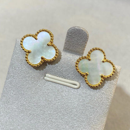 [AuraJewelry] CLOVER LARGE (20mm) 1 MOTIFS WHITE MOP STUD EARRINGS