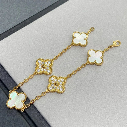 [AuraJewelry]新作 クローバーホワイトパールMOP 5モチーフブレスレットコレクション