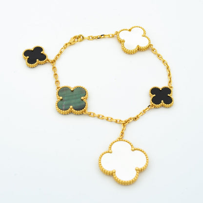 AuraJewelry クローバーブレスレット 5モチーフ オニキス マザーオブパール