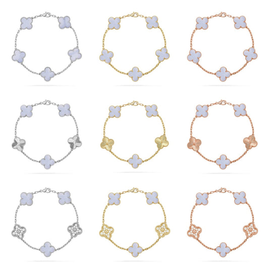[AuraJewelry]New  CLOVER 5 MOTIF PURPLE CHALCEDONY BRACELET COLLECTION