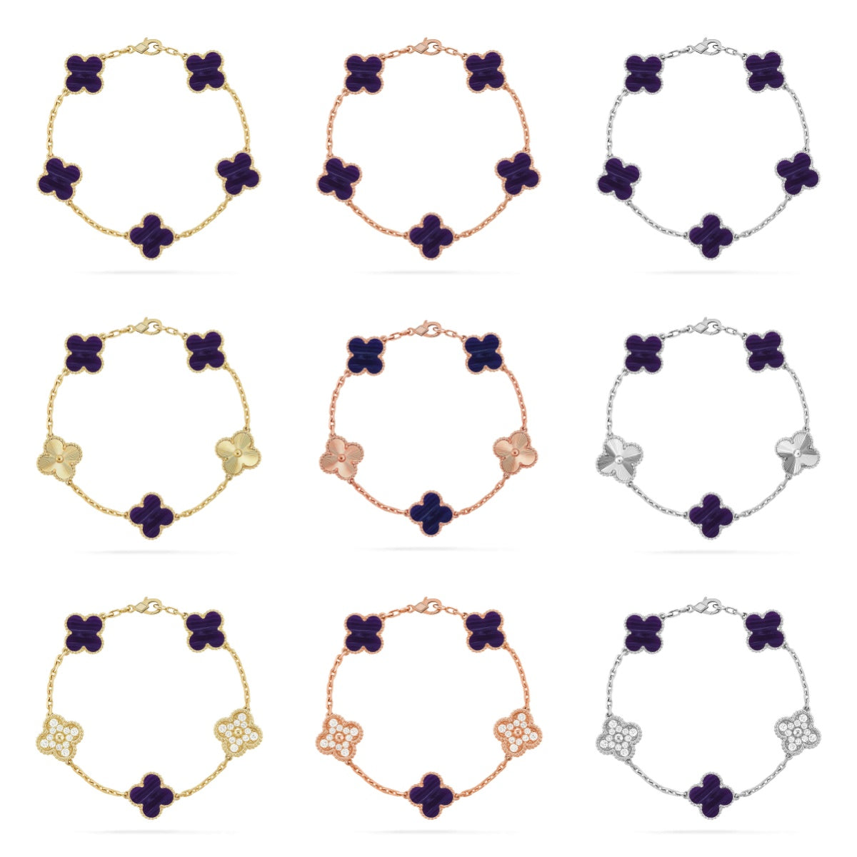 [AuraJewelry]New CLOVER 5 MOTIF PURPLE STRIPES BRACELET COLLECTION