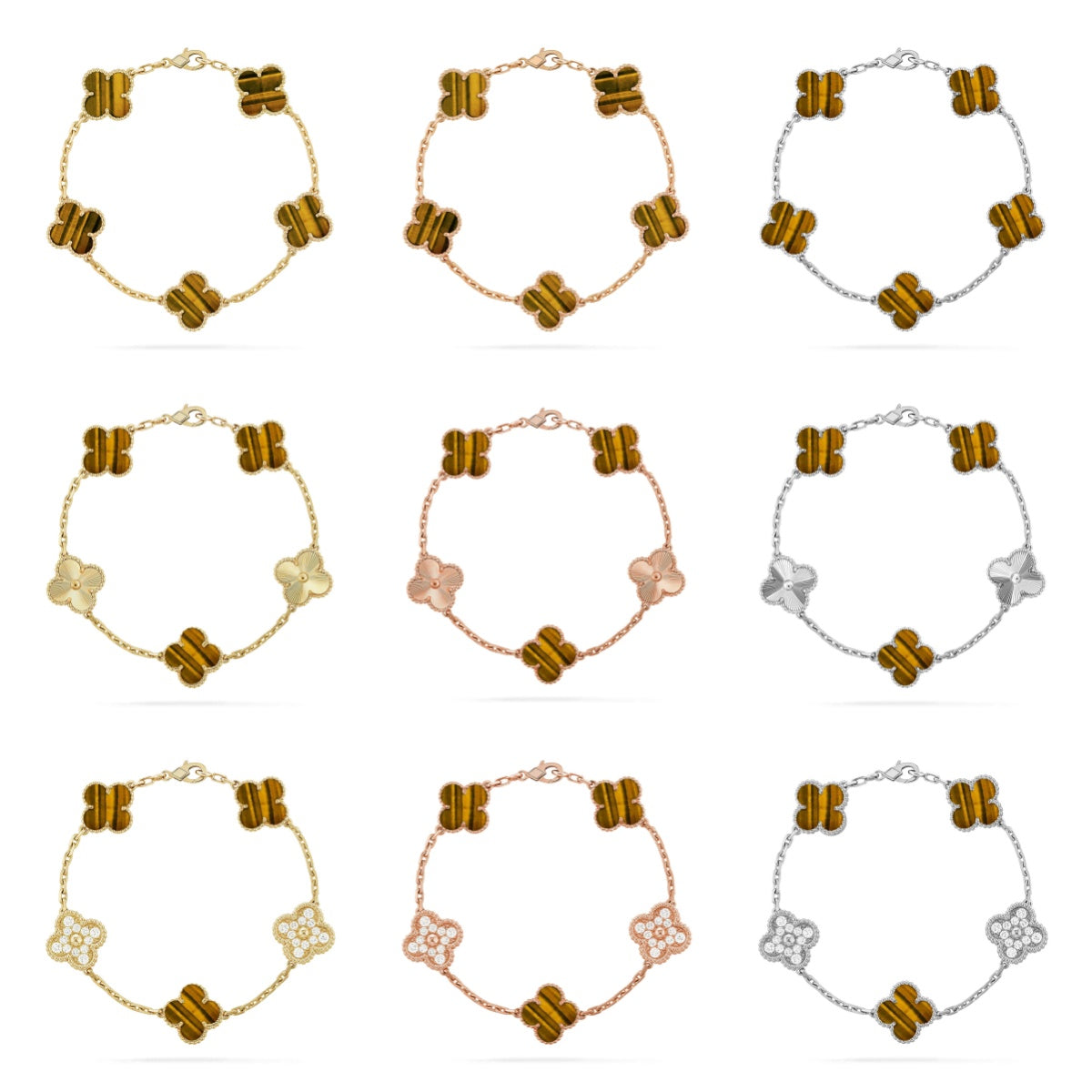 [AuraJewelry]新作 CLOVER 5 MOTIFS タイガーアイブレスレットコレクション