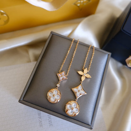 ¡®AuraJewelry¡¯COLOR BLOSSOM LARIAT NECKLACE PINK GOLD WHITE MOTHER PEARL AND DIAMOND