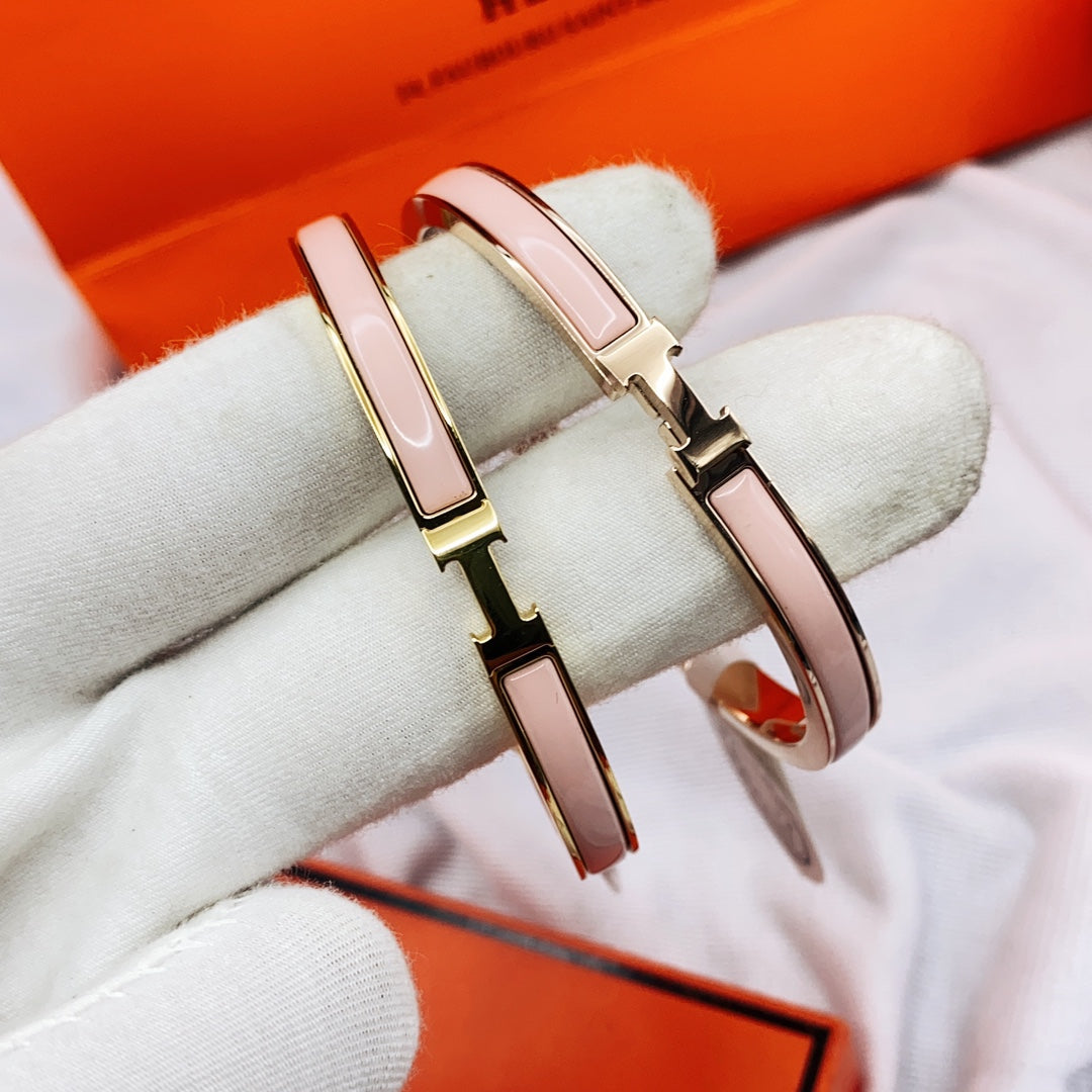 AuraJewelryクラシックHMクリックピンク8MMエナメルブレスレット