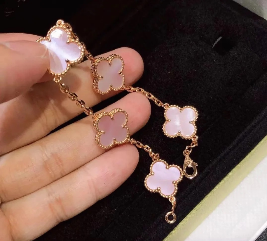 [AuraJewelry]CLOVER 5 MOTIFS Pink  AGATE  BRACELET