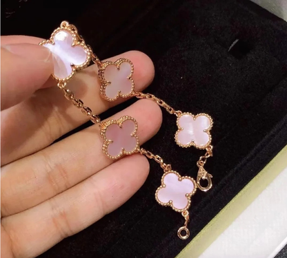 [AuraJewelry]CLOVER 5 MOTIFS Pink  AGATE  BRACELET