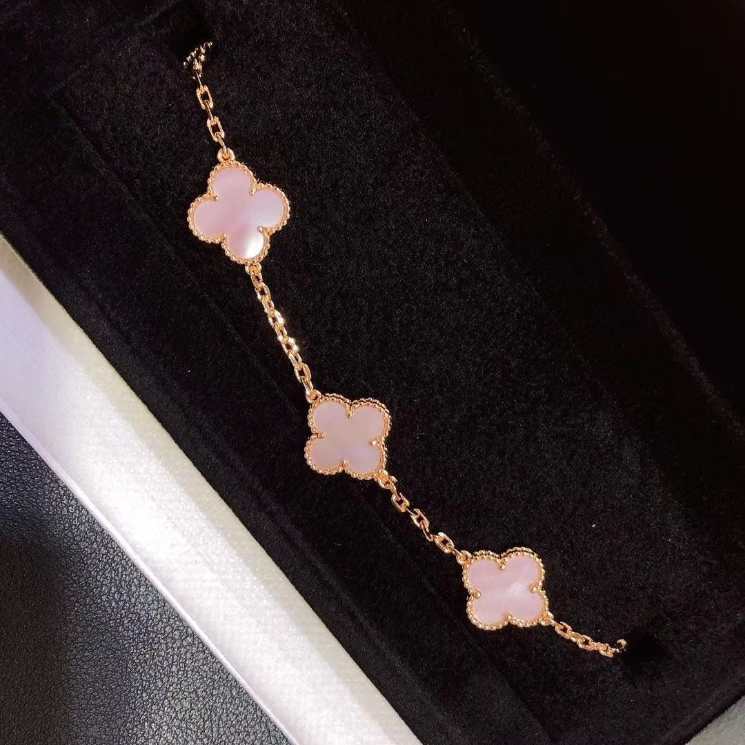 [AuraJewelry]CLOVER 5 MOTIFS Pink  AGATE  BRACELET