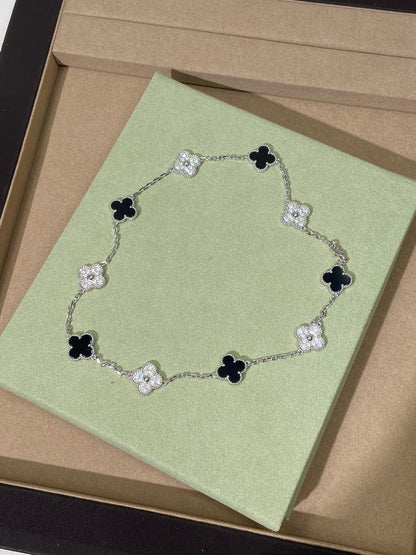 [AuraJewelry] 四つ葉のクローバー 10エレメンツ パンダ ダイヤモンド シルバー ネックレス