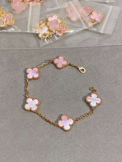 [AuraJewelry]CLOVER 5 MOTIFS Pink  AGATE  BRACELET