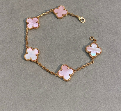 [AuraJewelry]CLOVER 5 MOTIFS Pink  AGATE  BRACELET