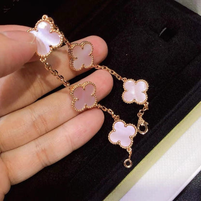[AuraJewelry]CLOVER 5 MOTIFS Pink  AGATE  BRACELET