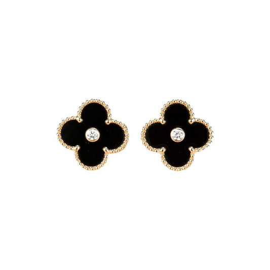 ¡®AuraJewelry¡¯CLOVER MEDIUM 1 MOTIFS ONYX DIAMOND EARRINGS