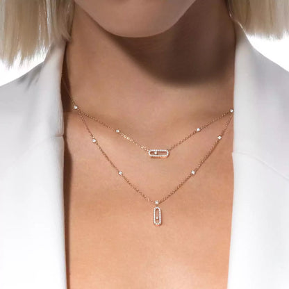 [AuraJewelry]2 Rows Rose Gold Diamond Pave_ Necklace Move Uno