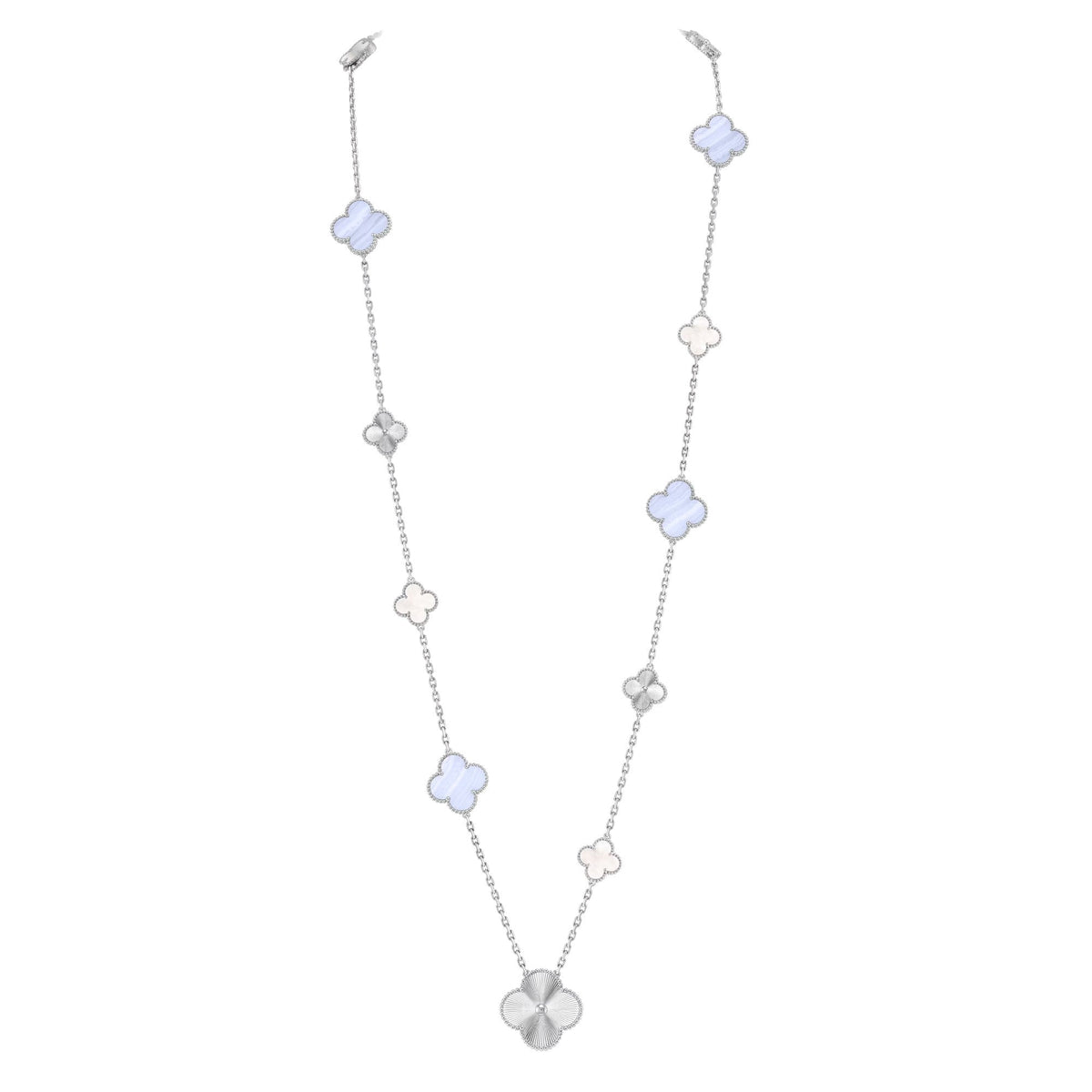 [AuraJewelry]取り外し可能クローバー15(11+4)フラワーシルバーネックレスセット