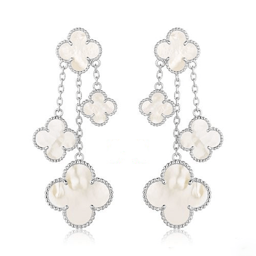 ¡®AuraJewelry¡¯CLOVER EARRINGS WHITE MOP 4 MOTIFS SILVER