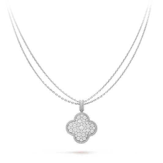 ®AuraJewelry®クローバー 25MM シルバー フルダイヤモンド ビッグクローバーネックレス