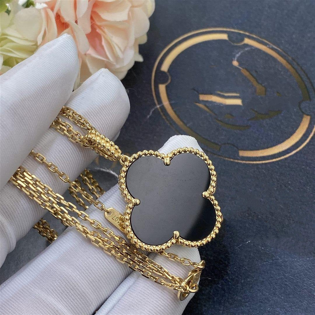 ¡®AuraJewelry¡¯CLOVER 25MM GOLD ONYX BIG CLOVER NECKLACE