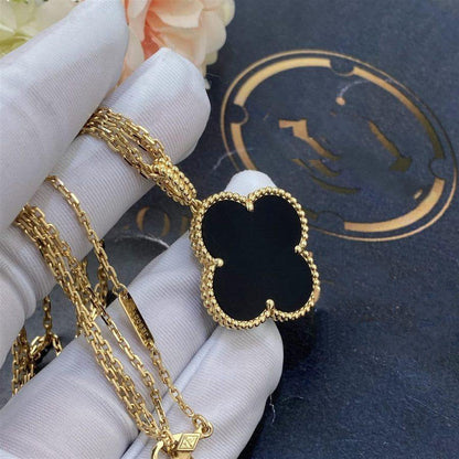 ¡®AuraJewelry¡¯CLOVER 25MM GOLD ONYX BIG CLOVER NECKLACE