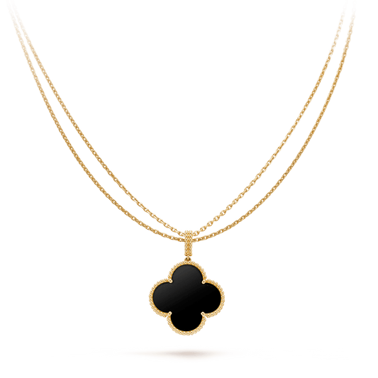¡®AuraJewelry¡¯CLOVER 25MM GOLD ONYX BIG CLOVER NECKLACE
