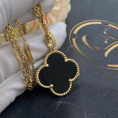 ¡®AuraJewelry¡¯CLOVER 25MM GOLD ONYX BIG CLOVER NECKLACE