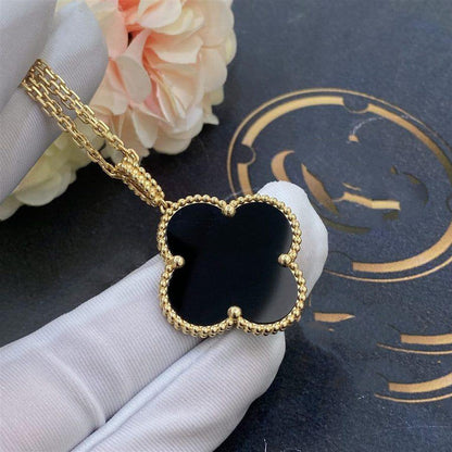 ¡®AuraJewelry¡¯CLOVER 25MM GOLD ONYX BIG CLOVER NECKLACE