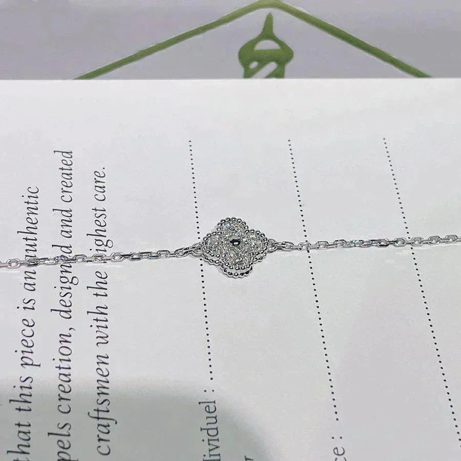 ®AuraJewelry®クローバーシングルフラワーブレスレットシルバー
