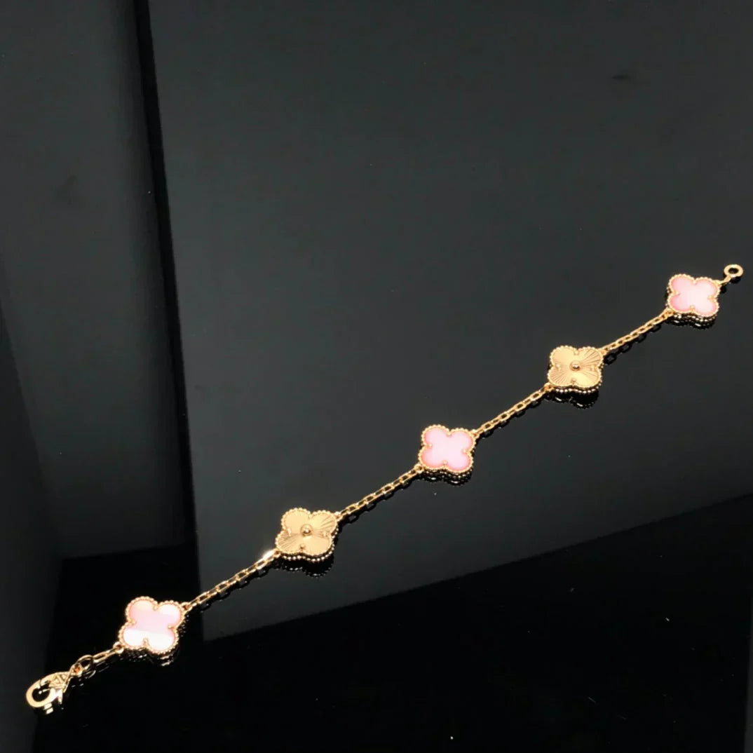 [AuraJewelry]新作 クローバー 5モチーフ ピンクマザーオブパール ブレスレットコレクション