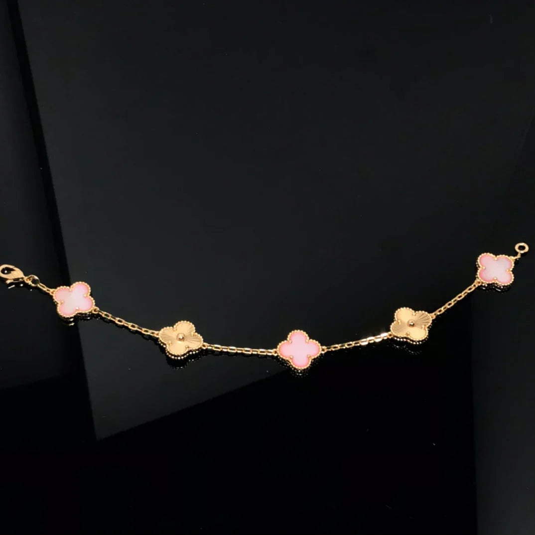 [AuraJewelry]新作 クローバー 5モチーフ ピンクマザーオブパール ブレスレットコレクション