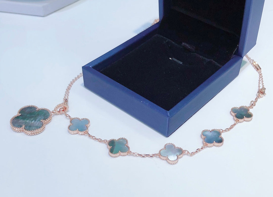 ¡®AuraJewelry¡¯COMBINED BRACELET 5 MOTIFS AND NECKLACE DARK MOP ROSE GOLD