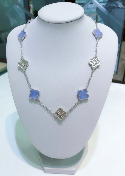 AuraJewelry クローバー 10モチーフ カルセドニー ダイヤモンド シルバー ネックレス